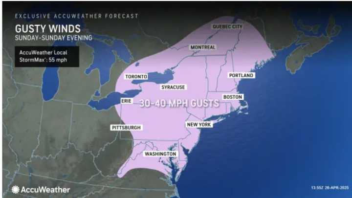 Widespread wind gusts of 30 to 40 miles per hour on Sunday, April 27, will make it feel colder.