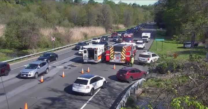The crash scene on the Taconic State Parkway at Commerce Street in Mount Pleasant. 
