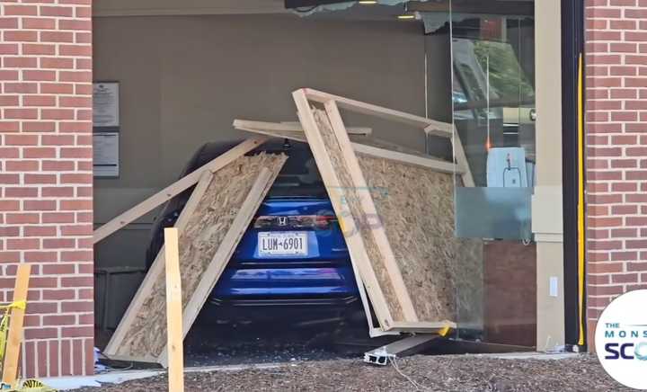 The crash scene at Webster Bank in Nanuet—six weeks after the last crash at the same branch. 