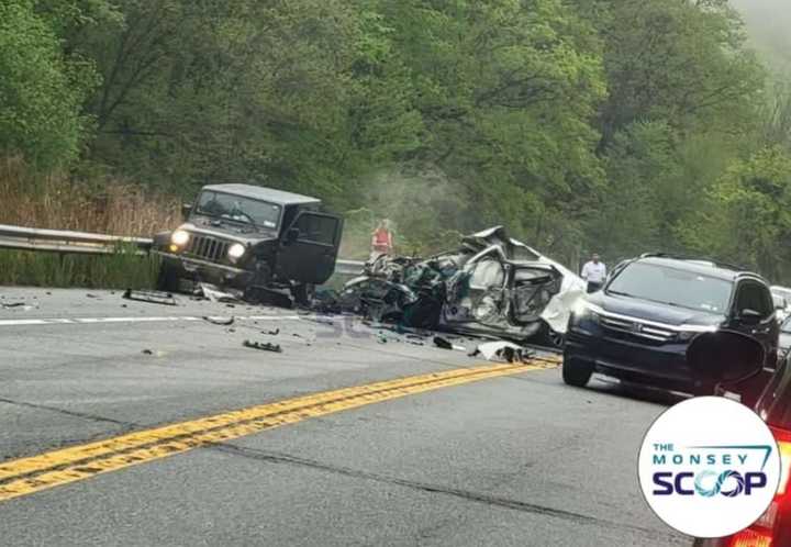 The crash scene on Route 6 in Woodbury. 
