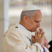 <p>Pope Leo XIV displays the Ring of the Fisherman, or Piscatory Ring, during the Mass of Inauguration on Sunday, May 18, in Rome.</p>