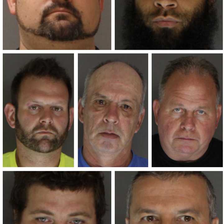 The seven men arrested in the human trafficking sting. 