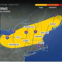 <p>Areas farthest inland in the Northeast will be at risk for severe storms on Thursday, June 5, in the afternoon and evening.</p>