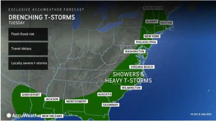 A look at the system Tuesday, June 8 that extends up and down the East Coast.