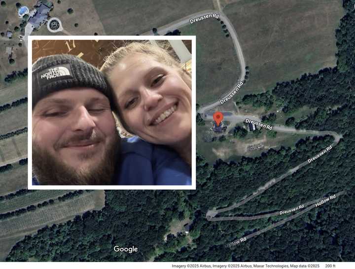 Katlyn Harp and Vincent Harp; a map showing Vincent's former property located at 86 Harp Lane in Montour Township where a woman's body was found. 