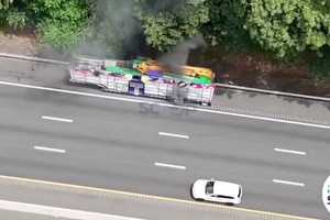 Carnival Trailer Catches Fire, Snarls Traffic On I-87 In Monsey (UPDATE)