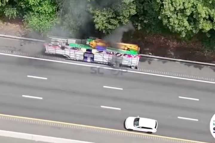 Carnival Trailer Catches Fire, Snarls Traffic On I-87 In Monsey (UPDATE)
