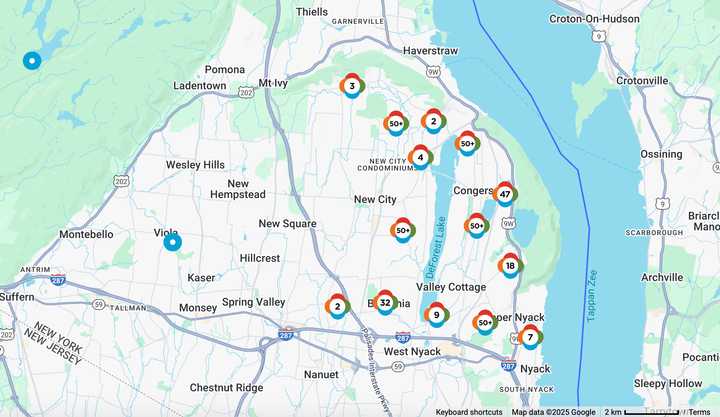 Orange &amp; Rockland's outage map as of Thursday, July 3 at around 4:30 p.m. 