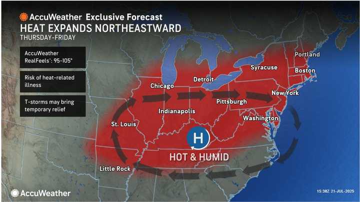 Extreme heat from the Midwest is expected to expand to the Northeast starting on Thursday, July 24.