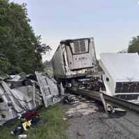 Two Tractor-Trailers Collide, Overturning In Catskill Thruway: NY State Police (PHOTOS)