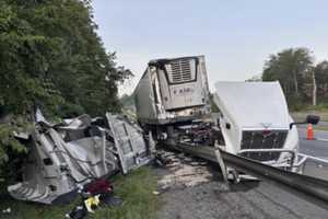 Two Tractor-Trailers Collide, Overturning In Catskill Thruway: NY State Police (PHOTOS)