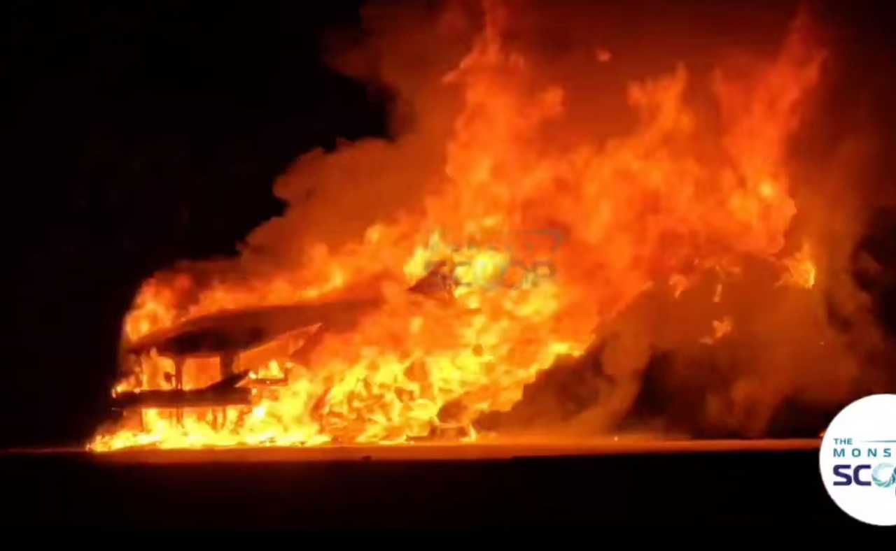 The scene of the fire near Exit 14B on I-87 South in Rockland County. The scene of the fire near Exit 14B on I-87 South in Rockland County.