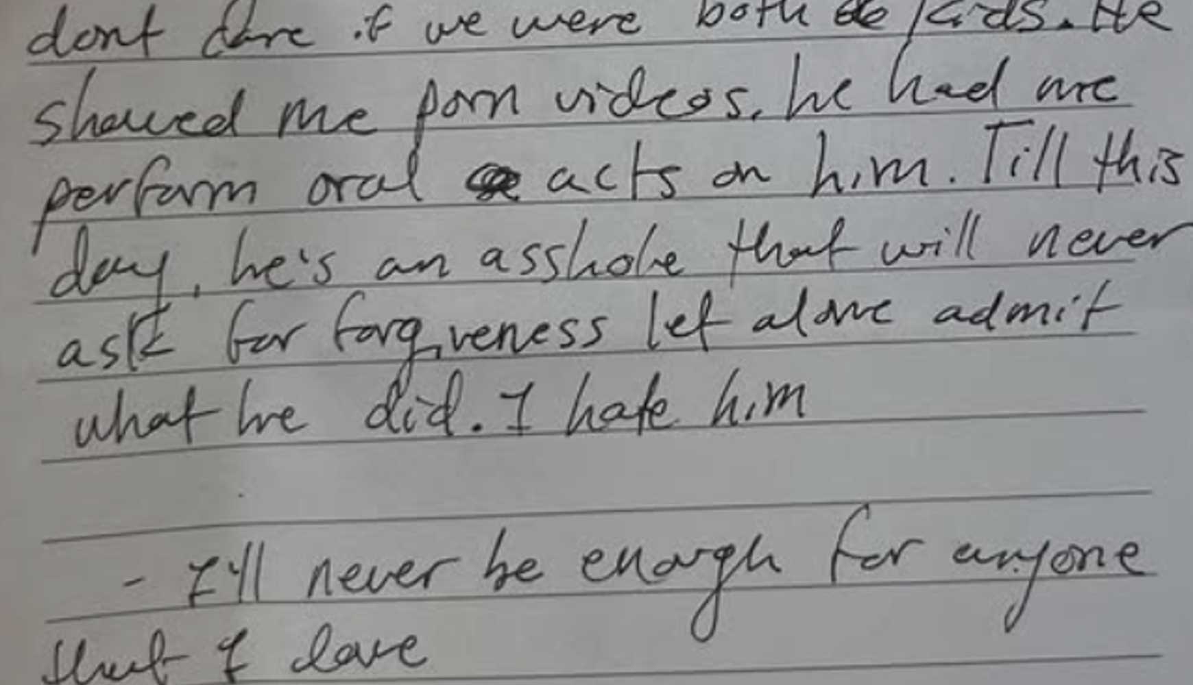 Michelle's letter found after her suicide. 
 
Michelle's letter found after her suicide.