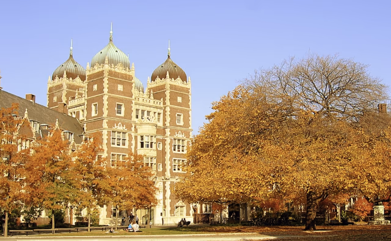UPenn's The Upper Quad, originally called The Triangle, and formerly "The Men's Dormitory", viewed from the Memorial Tower. UPenn's The Upper Quad, originally called The Triangle, and formerly "The Men's Dormitory", viewed from the Memorial Tower.