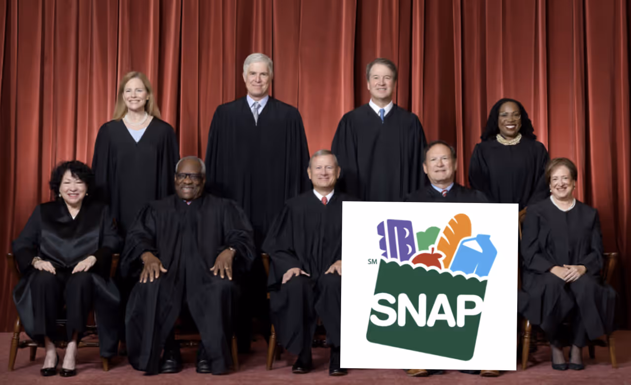 SNAP and the US Supreme Court; left to right: Sonia Sotomayor, Clarence Thomas, Chief Justice John G. Roberts, Jr., Samuel A. Alito, Jr., and Elena Kagan. Back: Amy Coney Barrett, Neil M. Gorsuch, Brett M. Kavanaugh, and Ketanji Brown Jackson.
