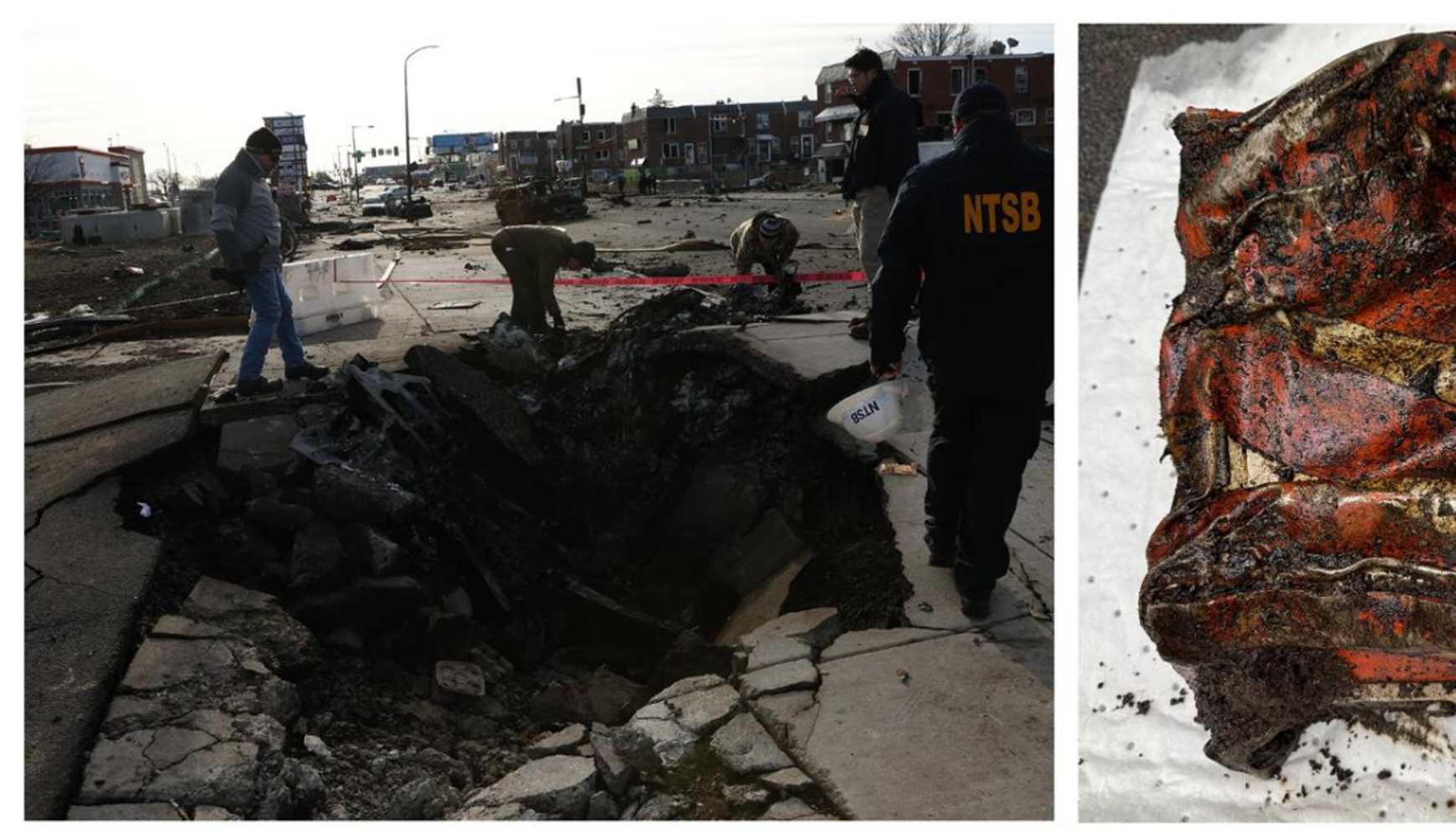 
The crater caused by the crash and the aircraft’s cockpit voice recorder.
