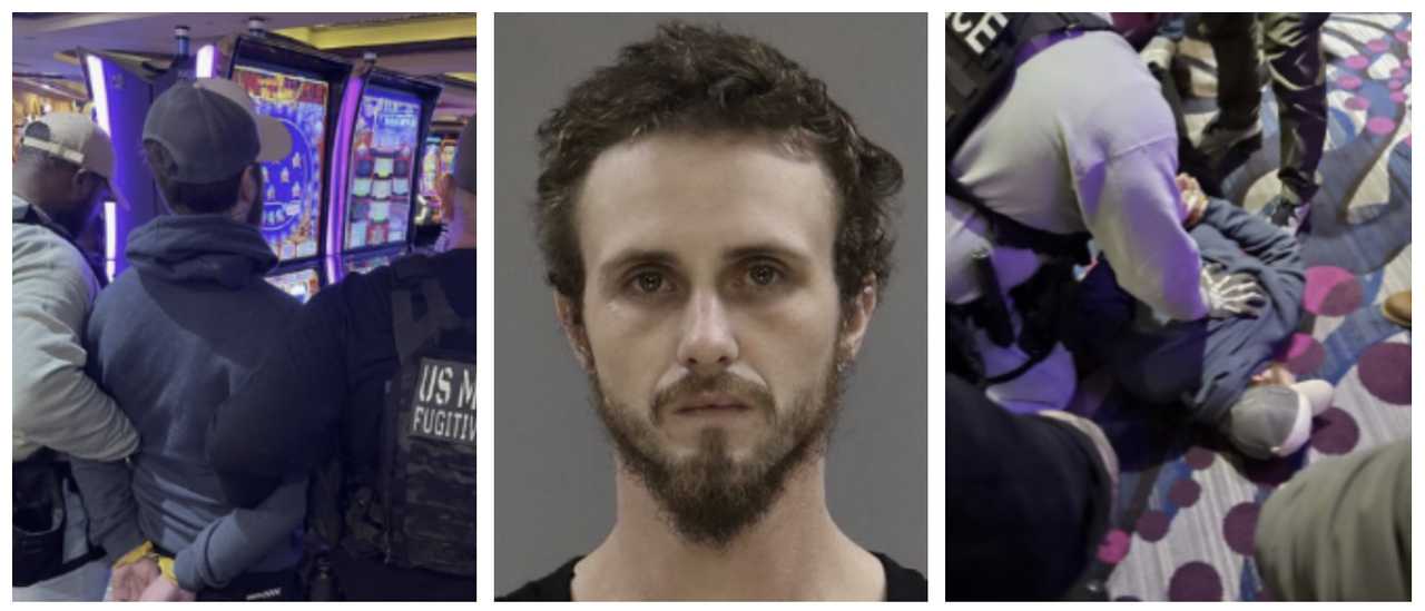 Jeremy Ott's mugshot and US Marshals arresting him in an Atlantic City casino. Jeremy Ott's mugshot and US Marshals arresting him in an Atlantic City casino. 