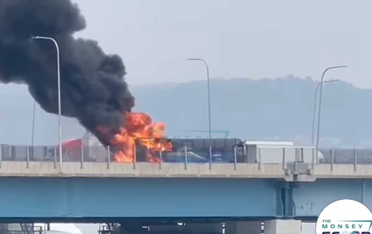 The scene of the fire on the Tappan Zee Bridge. 