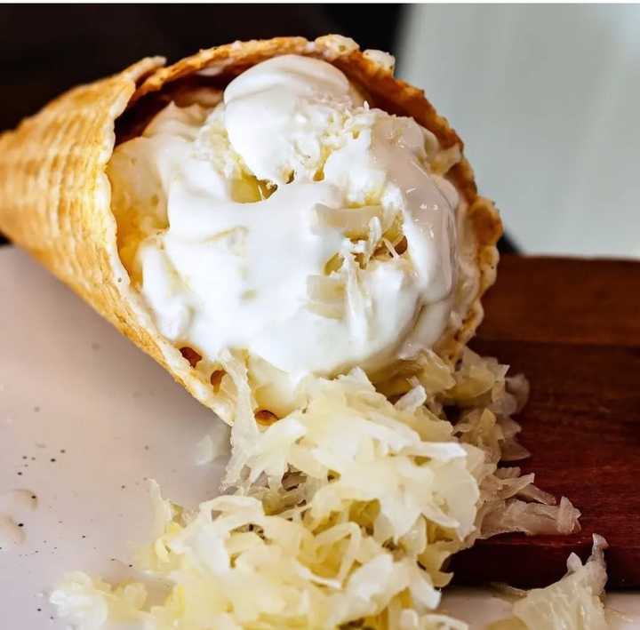 A cone of sauerkraut ice cream at Urban Churn.&nbsp;