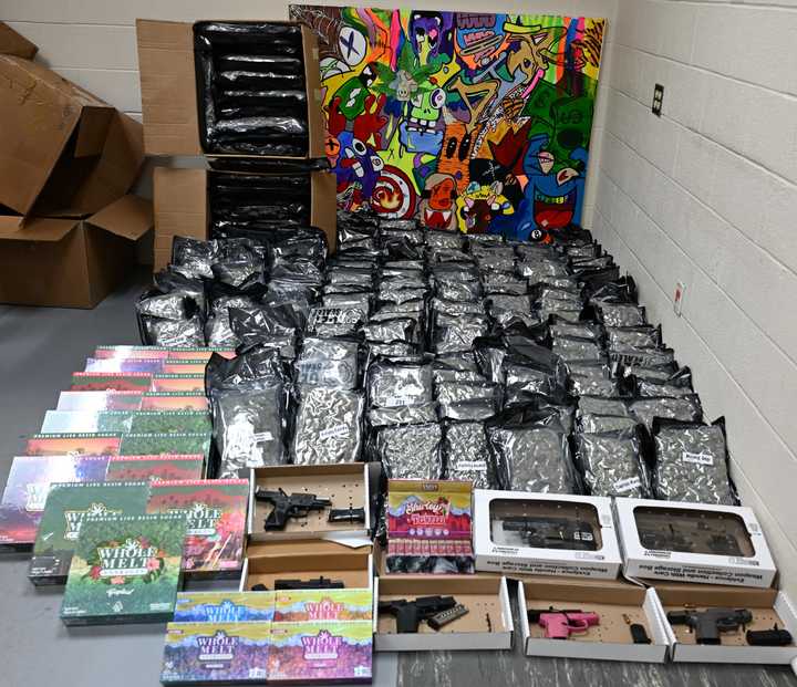 Marijuana, guns, and paraphernalia seized in a Chester County drug bust on Friday, Oct. 4.