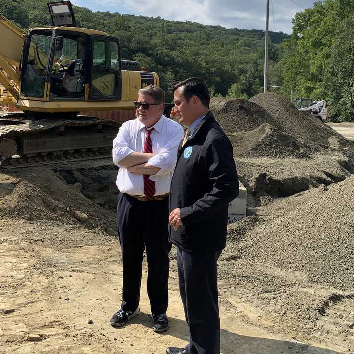 New York State Sen. Pete Harckham and Putnam County Executive Kevin Byrne pictured at the future site of the county's new Fire Training Center in Carmel.