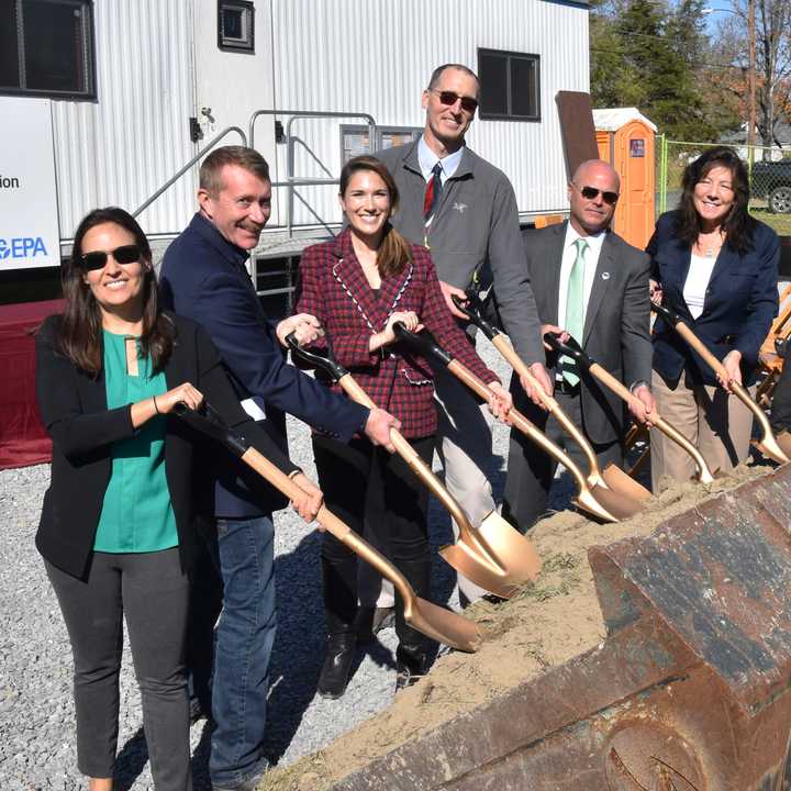 Village officials celebrate the beginning of the project.&nbsp;