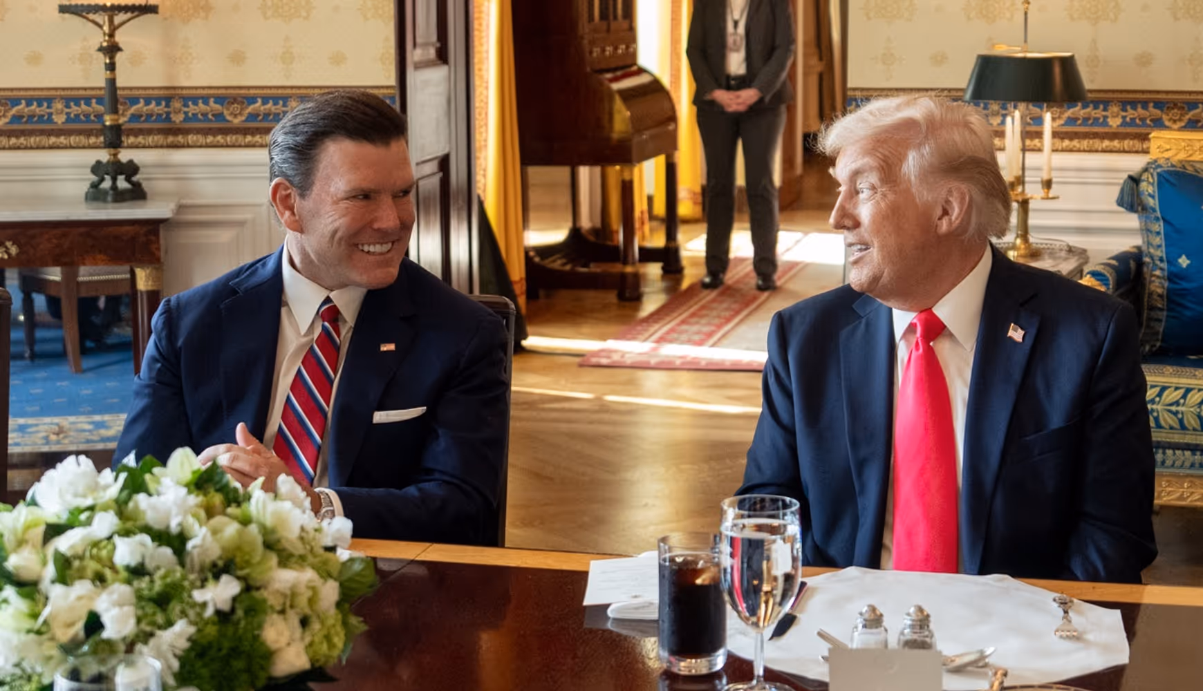 Fox News anchor Bret Baier and President Donald Trump during a White Houuse luncheon on March 4, 2025.
 
Fox News anchor Bret Baier and President Donald Trump during a White Houuse luncheon on March 4, 2025.