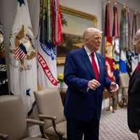 <p>President Donald Trump and Israeli Prime Minister Benjamin Netanyahu having a discussion at the White House on April 7, 2025.</p>