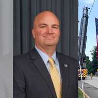 <p>Hempstead Councilman Christopher Carini died Sunday, July 14, at the age of 49. Right: A hearse carrying his remains drives through Seaford on Thursday, July 18.  </p>