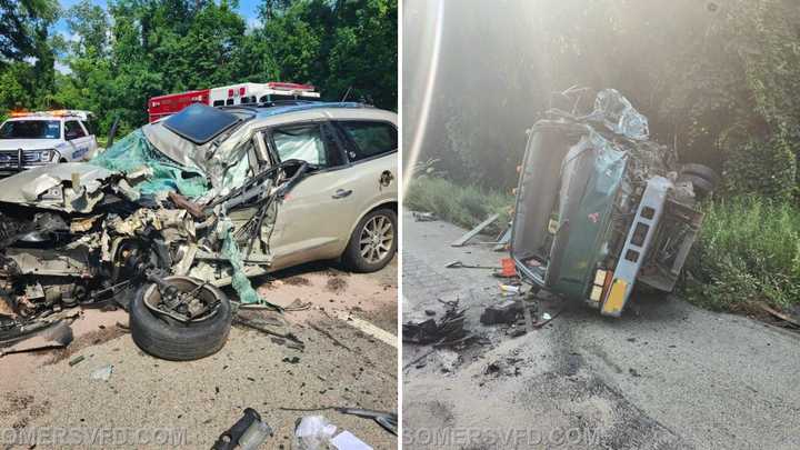 The crash happened on Route 100 in Somers and left two cars mangled.&nbsp;