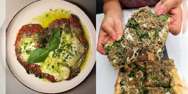 Pollo alla Parmigiana (left) and Pizza al Tartufo at Casa Stellina in Farmingdale.&nbsp;