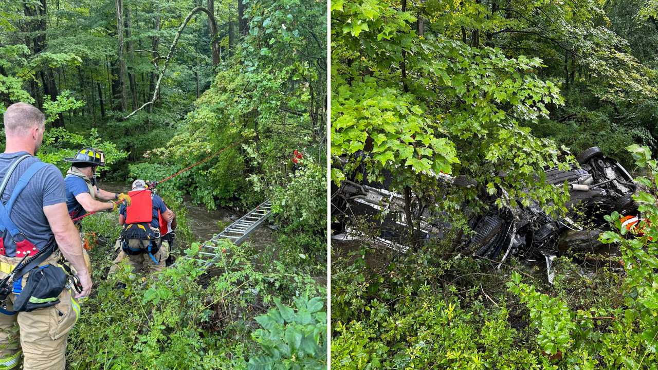 2 People Rescued After Cars Crash, Flip Into Swift Water Below Parkway ...