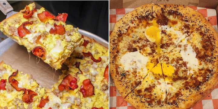 Breakfast pizzas at Americano Pie Bar (left) and Vincent’s (right).