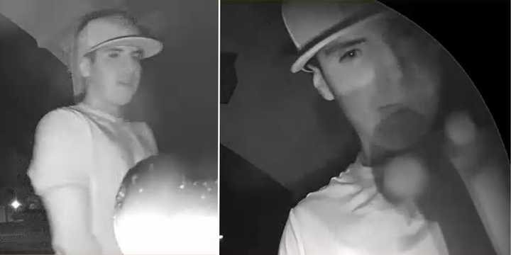 Surveillance footage of a man accused of urinating on a front porch and yelling derogatory statements in Plainview on Sunday, Sept. 8.
  
