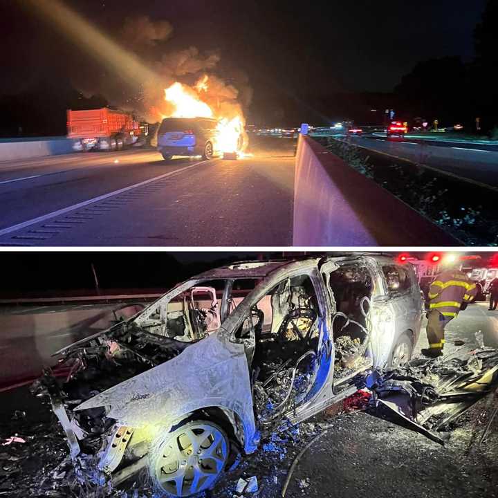 The scene of the fire on I-287 West in Purchase. 