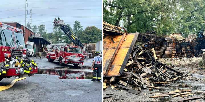 A fire heavily damaged the&nbsp;Four-Way Pallet Corporation in Huntington Station early Friday, Sept. 27.