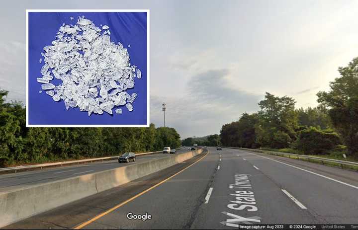 The traffic stop happened on I-87 in Ardsley, where authorities found the three suspects with crystal methamphetamine and cocaine, police said.