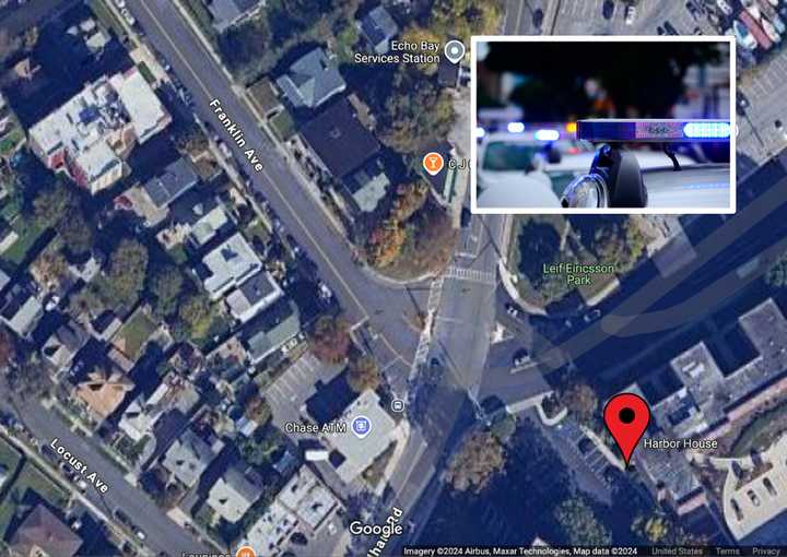 The attempted robbery happened on Franklin Avenue before the suspect then fled toward the Harbor House apartment building (depicted with a red pin).&nbsp;