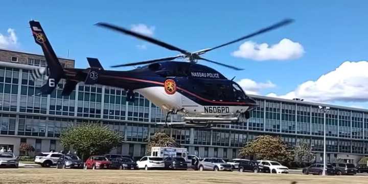 A Nassau County Police Department Aviation Unit helicopter.