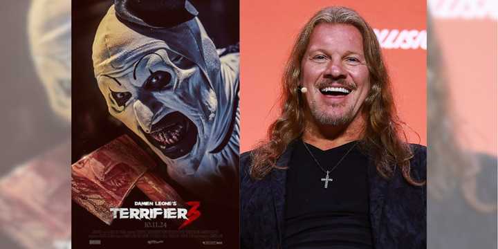 A promotional poster for “Terrifier 3” and actor Chris Jericho.