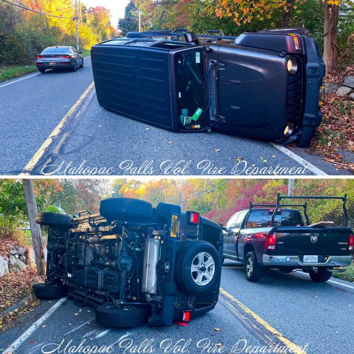 A vehicle flipped in Mahopac at the intersection of Hill Street and Lakeside Road.&nbsp;