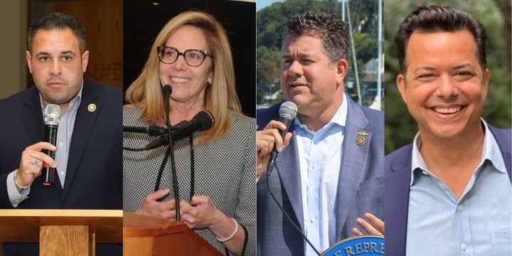 From left: Rep. Anthony D'Esposito,&nbsp;Laura Gillen, Rep. Nick LaLota, and John Avlon.