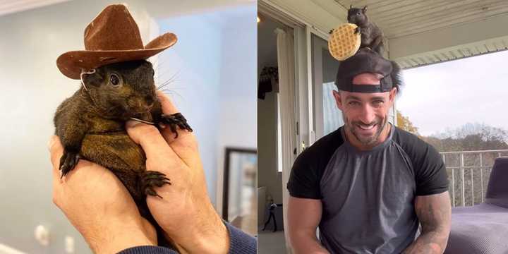 Mark Longo and "Peanut" the squirrel.