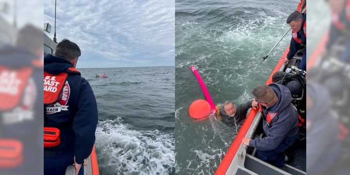 United States Coast Guard crews rescued three people after their boat sank off Long Island on Sunday, Nov. 10.&nbsp;