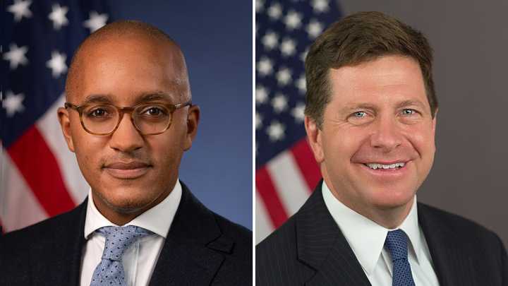 US Attorney for the Southern District of New York Damian Williams (left) has announced his upcoming resignation following President-elect Trump's nomination of former SEC Chairman Jay Clayton (right) as his successor.&nbsp;