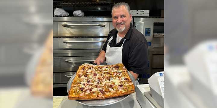 Paul Barbieri and his Thanksgiving pizza.