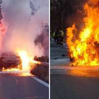 Car Engulfed By Flames On Saw Mill Parkway In Irvington, Impacts Traffic