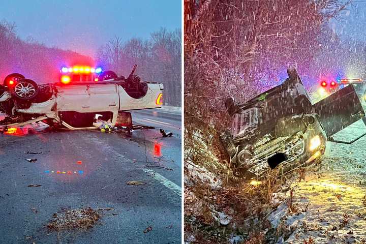 2 Cars Rollover In Westchester During Snowstorm (PHOTOS)