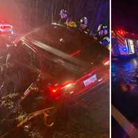 Car Crashes On Guardrail, Nearly Flips In Dutchess