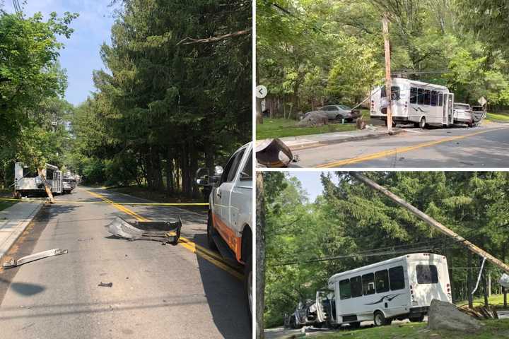 Bus, Cars Collide, Topple Utility Pole In Monsey, Cause Outages
